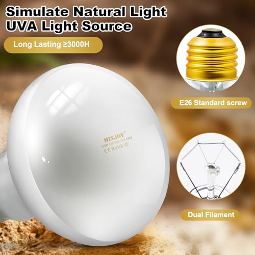 MIXJOY 150W Reptile Heat Lamp Bulbs, 2Pack Heat Lamp Bulbs for Reptiles Basking Bulbs UVA Daylight Basking Light Amphibians Heating Lamp Emitter for Lizard, Tortoise, Bearded Dragon Gecko, Chicken - style: 2Pack 150W