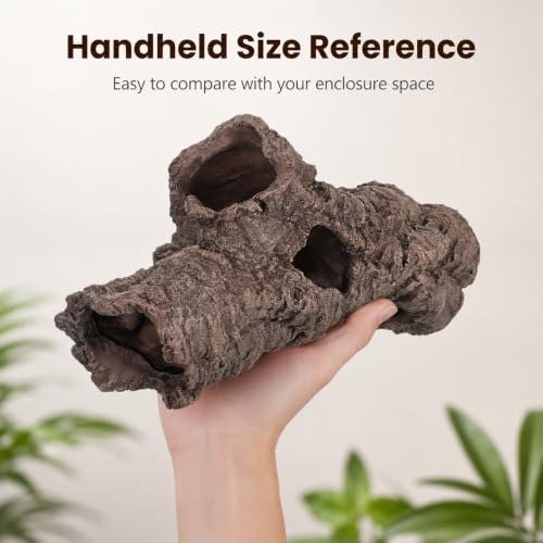 Large Reptile Resin Log Cave, 12 Inch Terrarium Hideout with 5 Openings, Faux Bark Aquarium Cave Decor for Bearded Dragon, Gecko, Snake, Lizard, Turtle, Fish .00 X 6.49 X 4.72 in Brown