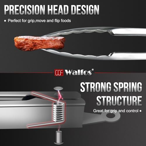Walfos tongs for cooking, All Metal Kitchen Tongs 600℉ Heat Resistant, Heavy Duty Locking Tongs 2-piece 12 Inch - color: All Metal, size: 12in+12in
