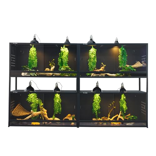 Reptile Enclosure 4 Packs, 48"x24"x24" Stackable Space Efficient Reptile Tank for Bearded Dragon and Ball Python, Expandable Snake Terrarium with Front Opening Tempered Glass Door - size: Four 48x24x24''-120 Gallon with Kit