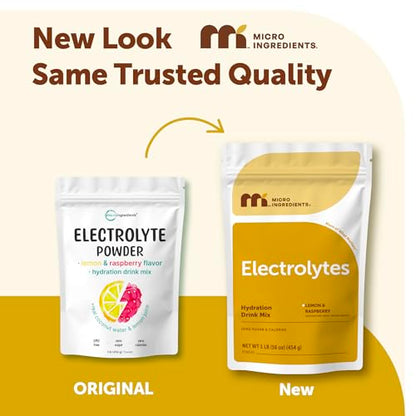 Micro Ingredients Electrolytes Powder, 1lbs(69 Servings) | Sugar Free | Lemon Raspberry Flavor | High Potassium (1,000mg) + Coconut Water & Real Lemon Juice | Keto Friendly, Non-GMO - size: 16 Ounce (Pack of 1)