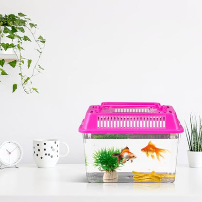 BESPORTBLE Small Fish Tank 4pcs Portable Reptile Habitat Plastic Turtle Tank with Lid Handle Clear Reptile Terrarium Hamster Box for Fish Snakes Aquarium