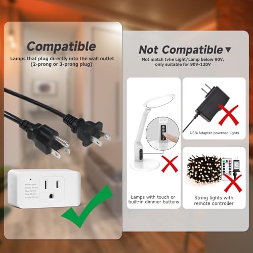 Indoor Dimmer for String Lights, Remote Control Light Dimmer Plug in, Light Timer for Led Lights, 2 and 3 Prong Adapter, 100FT Range for Dimmable LED/Tungsten Bulb/Patio Lights/Table Lamp - style: Indoor Dimmer Plug
