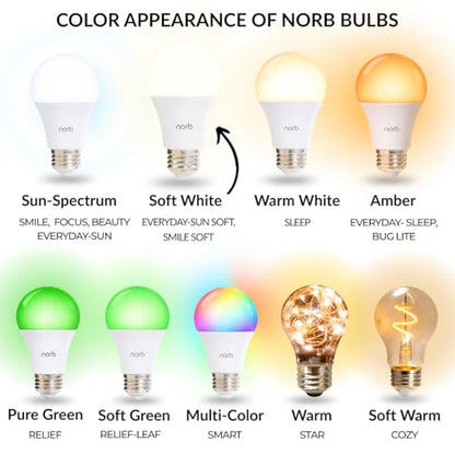 Norb NorbSMILE Soft Full Spectrum Light Bulb | US Patented | A19 LED Bulb & 11W 800 Lumens | 4000K Soft Daylight White, CRI 96 & Dimmable E26 Base | Supports Energy, Mood & Circadian Rhythm - style: Smile Soft 11W (1 Pack)
