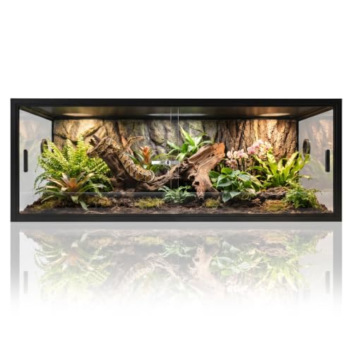 Reptile Enclosure, Front Opening Reptile Terrarium with Tempered Glass Sliding Doors, Safety Lock & Ventilation, Habitat for Bearded Dragon, Ball Python, Snake, Gecko(Black, 48" x 24" x 18") - color: Black, size: 48" x 24" x 18"