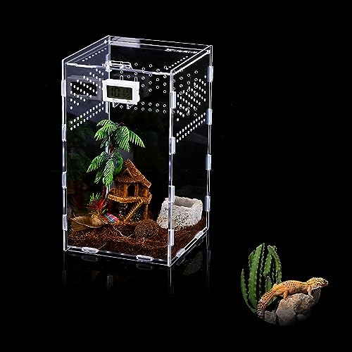 BigKing 2 Packs Reptile Feeding Box, Acrylic Reptile Terrarium Enclosure, Insect Breeding Case, Reptiles Habitat Terrarium for Small Tree Dwelling Reptiles & Amphibians Like Gecko and Frog