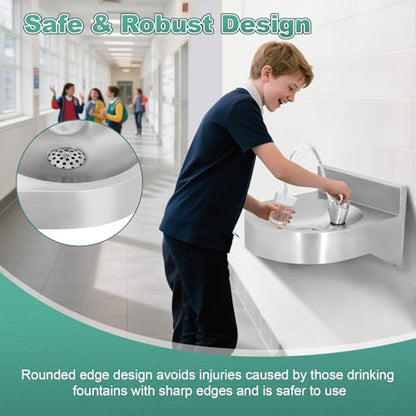 Water Drinking Fountain Wall Mounted for Schools, Gyms, Parks & More | Compact & Space-Saving Design,One-Click Water Output, Stainless Steel Commercial Hydration Station for Indoor & Outdoor