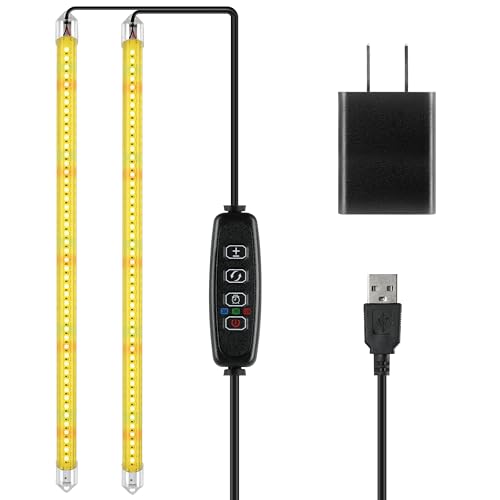 iPower 20W LED Grow Light Strips for Indoor Plants with Auto ON/Off 3/9/12H Timer 10 Dimmable Levels 48 LEDs Per Tube Sunlike Grow Lamp for Hydroponics Succulent, Yellow - color: Yellow, size: 2 Tubes, style: Grow Light Strips