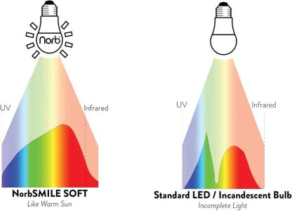 NorbSMILE Soft Full Spectrum Light Bulb | US Patented | A19 LED Bulb & 9W 720 Lumens | 4000K Soft Daylight White, CRI 96 & Dimmable E26 Base | Supports Energy, Mood & Circadian Rhythm - style: Smile Soft 9W (1 Pack)