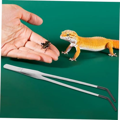 POPETPOP 2pcs Stainless Steel Feeding Tongs Rubber Tips Curved Aquarium Tweezers for Reptile Feeding for Snakes Geckos and Terrarium Supplies