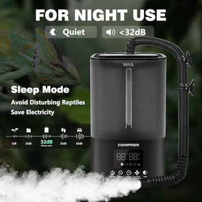 COOSPIDER 5L Reptile Fogger Humidifier, Automatic Humidifiers for Reptiles Tank, Terrarium Humidifiers with Timer and Humidity Control, Reptile Misting System for Reptiles Amphibians Herps Vivarium