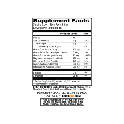Jocko Fuel Hydrate Electrolytes Powder Packets Low Sugar - Hydration Amplifier Packets for Recovery, Dehydration, & Exercise - with Vitamins B6, B12 & C (16 Packets) Island Orange