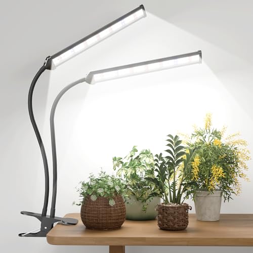 GooingTop LED Grow Light,White Full Spectrum Clip Plant Growing Lamp with High Power Red Blue LEDs for Indoor Plants,Dimming & Optional Auto Timer - size: 75Watts