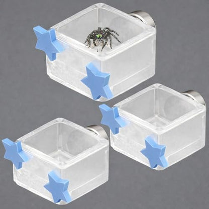 3 Pcs Magnetic Jumping Spider Feeding Dish Jumping Spider Enclosure Accessories Star-Shaped Design Reptile Water Bowl for Other Small Reptiles or Insects (Transparent + Blue) - color: Transparent + Blue