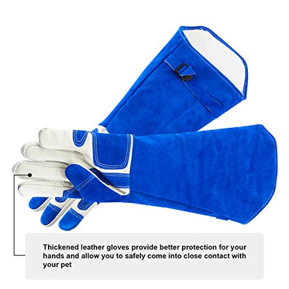 Animal Handling Gloves Bite Proof Reinforced Leather for Dog Training Cat Scratch Falcon Reptile Grabbing Snake - color: Blue-2