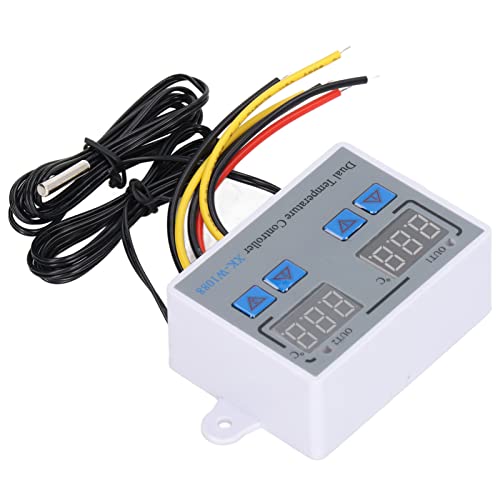 Digital Dual Display Temperature Humidity Controller Thermostat Switch with 10K Sensor for HVAC Greenhouse Reptile Terrarium 12V Power ABS Housing 1M Cable