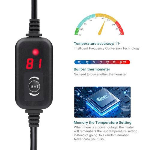 hygger Submersible Aquarium Heater, 100W 150W 200W 300W Adjustable Fish Tahk Heater with Temperature Controller, LED Display, Small Aquarium Betta Heater for up to 20/26/40/48 Gallons - size: 100W