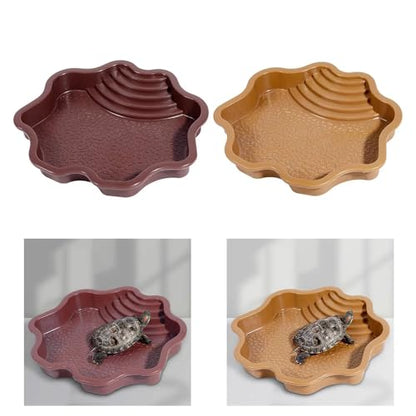 Extra Large Reptile Bathing Pool Reptile Feeding Dish Water Bowl with Ramp Aquarium Ornament for Gecko, Snake, Turtle, Bearded Dragon, Lizard Bath (Brown-Yellow) - color: Brown-yellow