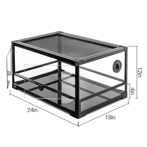 Reptile Tank 20 Gallon, 360°Full Vision Glass Reptile Terrarium 24" x 18" x 12", 24 in Wide Front Opening Reptile Tank for Desert and Tropical Reptiles Gecko Bearded Dragon Snake Hermit Crab