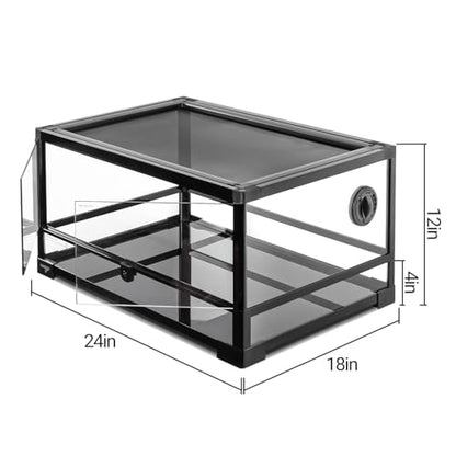 Reptile Tank 20 Gallon, 360°Full Vision Glass Reptile Terrarium 24" x 18" x 12", 24 in Wide Front Opening Reptile Tank for Desert and Tropical Reptiles Gecko Bearded Dragon Snake Hermit Crab