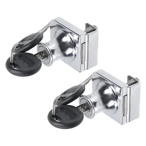 No Drill Showcase Lock for 0.2-0.3 inch Glass, Key Different - Door to Board Mounting, 2 Sets Chrome Rectangular 1.38 x 1.26 Inch, Zinc Alloy Glass Lock for Display Cabinet or Jewelry Case - color: Chrome, size: 1.38 x 1.26 Inch, style: Key Different - Do