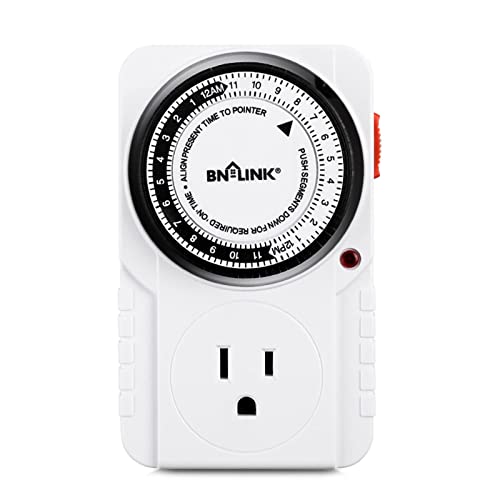 BN-LINK 24 Hour Plug-in Mechanical Timer Grounded for Aquarium, Grow Light, Hydroponics, Indoor Lighting, Home Appliances, ETL Listed 125VAC, 60 Hz, 1875W, 15A, 1/2HP (1 Pack) - size: 1 Pack
