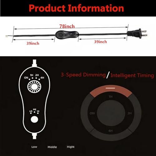 TWDRTDD Replacement Lamp Cord with Lamp Dimmer Switch,Timer Dimmers, DIY lamp Wiring kit with Timer Dimmers Switch for Dimmable Lights and Incandescent Bulbs,6 ft Extension Cord (1, Black)