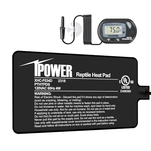 iPower 4x7 Inch Reptile Heating Pad with LCD Digital Aquarium Thermometer, Under Tank Heater Warmer Heat Mat for Turtles, Lizards, Frogs, Snakes - color: Black/Heat Pad + Thermometer, size: 4" x 7"