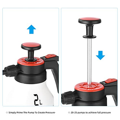 FOSHIO 0.53 Gallon Garden Pump Sprayer, 2L Portable Hand Pump Pressure Water Spray Bottles with Adjustable Nozzle Trigger Lock Sprayer for Home, Lawn and Car Detailing