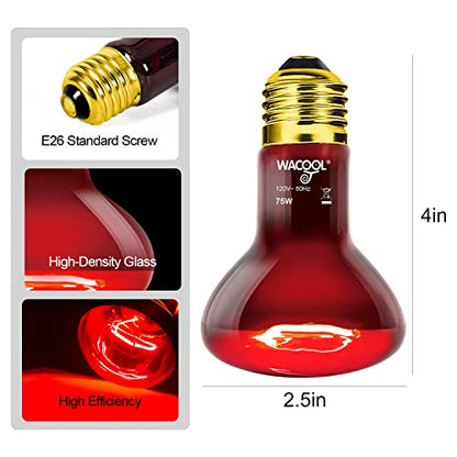 WACOOL 4 Pack Reptile Heat Lamp Bulbs,75W Infrared Basking Spot Light for Reptiles & Amphibians, Red Heat Lamp Bulb for Bearded Dragon Gecko Turtle Lizard (75, Watts)… - style: 75W-4 PACK