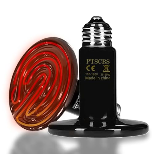 50W Ceramic Heat Emitter (2-Pack) - Reptile Heat Lamp, No Light Emitting Coil Bulb for Reptile Tanks, Terrariums, Brooders & Chicken Coops - E26 Base for Turtle, Lizard, Bearded Dragon, Snake