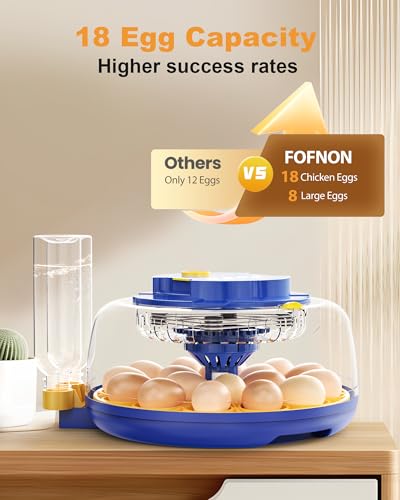 18 Chicken Egg Incubators for Hatching Eggs: Egg Incubator with Automatic Egg Turning and Humidity Control - Egg Candler - Temperature & Humidity Display - Used to Hatch Quail, Chicken, Duck and Goose