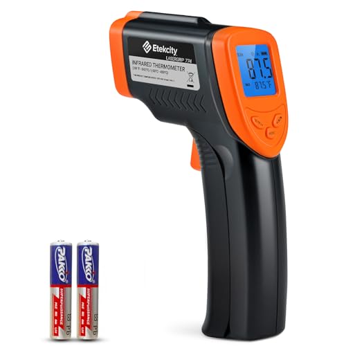 Etekcity Infrared Thermometer Laser Temperature Gun 774, Meat Food Candy Oven Thermometer for Griddle Accessories, Heat Gun for Cooking Refrigerator Tools, Adjustable Emissivity & Max Measure, Orange - color: Orange, style: Classic