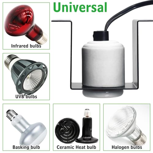 kathson Reptile Heat Lamp Fixture Ceramic E26 Base Light Bulb Socket with Separate Switches Bearded Dragon Lamp Holder Bracket for Iguana Snake Lizard Turtle Gecko Terrariums Habitat