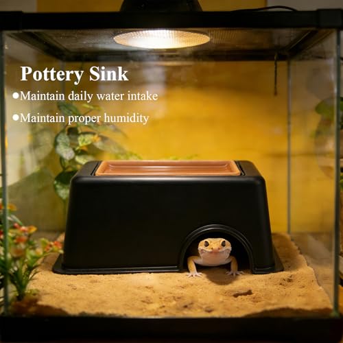 Hypeety Reptile Hide Box, Small Animal Hideaway, Hides with Texture Help Peeling, for Snakes, Lizards, Leopard Gecko with Basin