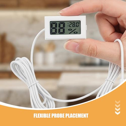 KICHOUSE 2pcs Mini Digital Hygrometer - Celsius Thermometer Reader with Probe for Indoor Use - with LCD Display for Home, Humidor, Plant Room, Reptile Terrarium
