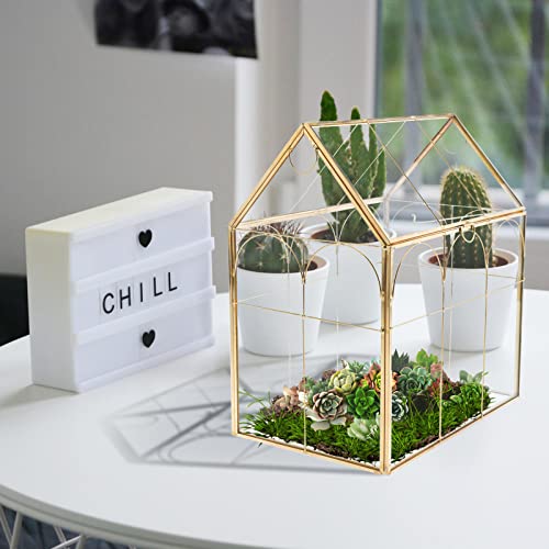 HighFree Geometric Plant Terrarium with Lid, House Succulent Terrarium Kit for Display, Air Plants, Succulents, Home Tabletop Miniature Terrarium, Not Airtight or Waterproof (Gold) - color: Gold