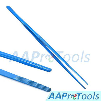 Aquarium Tweezers Stainless Steel Straight Tweezer with Blue Protection Coating Against Rust Long Reptiles Feeding Tongs for Aquatic Plants Spider Snakes Lizards, 24 inch - Blue Straight