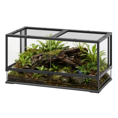 Erinnyees 50 Gallon Reptile Terrarium, Tempered Glass Reptile Enclosure with Raised Waterproof Base, Front Opening Doors, Top Screen Ventilation, Cable Outlet for Snake, Lizard, Gecko, Frog, Turtle - size: 50 Gallon