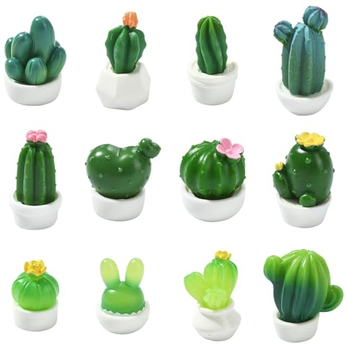 24 pcs 12 Styles Mini Cactus Resin Figurines Green Potted Plant Dollhouse Accessories for DIY Micro Landscape Fairy Garden Accessories - color: 24pcs-17~28x17.5~22.5x23~39mm-resin Cactus Figurines
