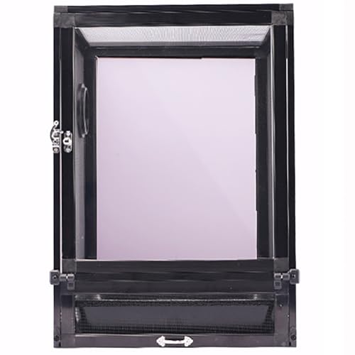 Black Reptile Feeding Box with PVC Tray, Reptile Habitat Growth Tank, Growth Containers for Lizard/Horned Frog/Snake/Chameleon, Aluminum Alloy Reptile Terrarium,Screen Door m - color: Screen Door M
