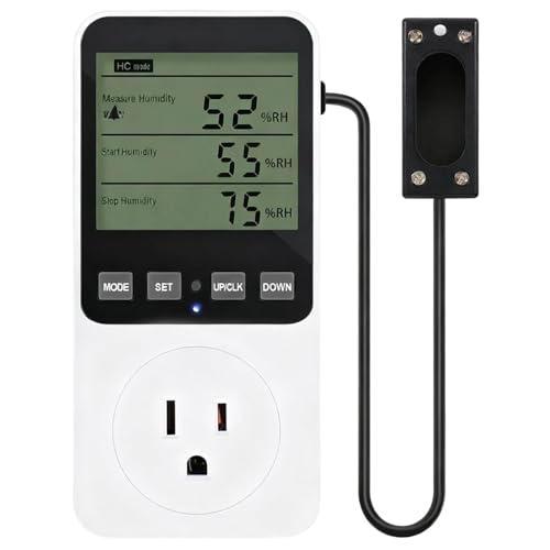 Digital Temperature Humidity Controller Outlet with External Sensor, LCD Display, ±33.8 ℉ and ±1 ℃ Accuracy, 16 A 3680 W Load, 3 Real Time Temperature Displays, for Reptiles, Grow Tents