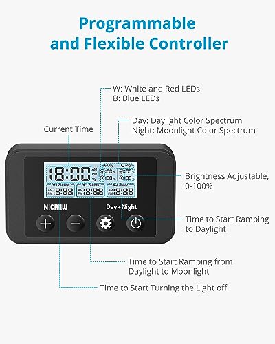 NICREW Marine Clip on Aquarium Light, Saltwater Fish Tank Light for Coral Reef Tanks with LCD Timer, 2 Lighting Modes - size: For Saltwater