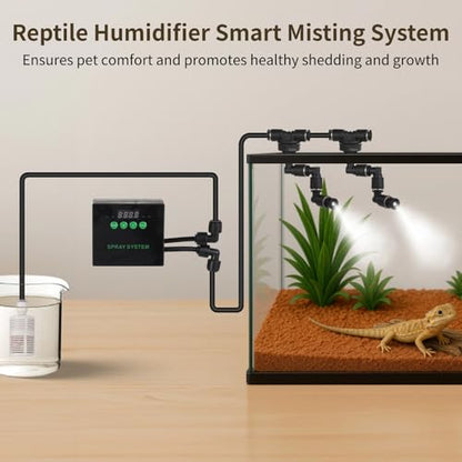 Digital Misting Kit for Reptiles & Plants with Smart Timer, Dual 360° Sprayers, Long Hose, Adapter, Atomizer for Lizards, Snakes, Indoor Tropicals