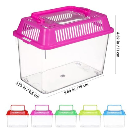 POPETPOP Portable Fish Tank Small Plastic Aquarium with Handle 5.90X4.33X3.74In Transparent Turtle Box Handheld Aquarium for Fish Turtle Hamsters Travel and Home Use