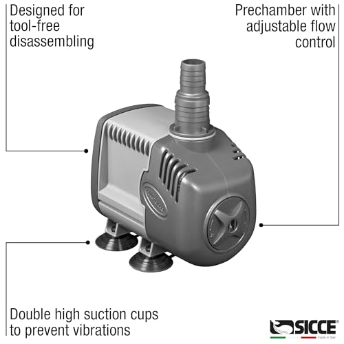 SICCE Syncra Silent 0.5 Multifunction 185 GPH Submersible Water Pump | Italian Made 8W Ultra Quiet Durable for Aquarium Fish Tank, Fountain, Pond, Hydroponics, Terrarium Black | Freshwater & Saltwater - size: Syncra Silent 0.5