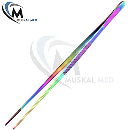 Aquarium Tweezers Stainless Steel Straight Tweezers For Fish Tank Aquatic Plants Long Handle Reptile Feeding Tongs,24 Inch Multi Rainbow Color