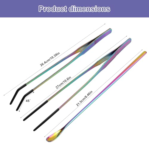 6PCS Stainless Steel Reptile Feeding Tongs and Spoons Set, 10.6" Long Tweezers with Rubber Tips & 10.2" Feeding Scoops for Bearded Dragon Tank Accessories, Snake Enclosure, Gecko, Terrarium Supplies
