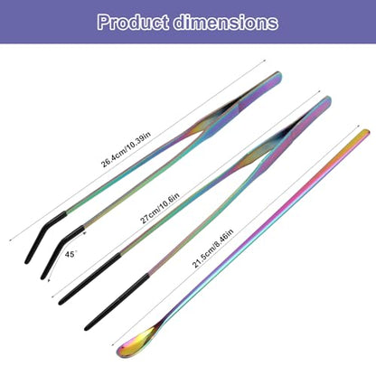 6PCS Stainless Steel Reptile Feeding Tongs and Spoons Set, 10.6" Long Tweezers with Rubber Tips & 10.2" Feeding Scoops for Bearded Dragon Tank Accessories, Snake Enclosure, Gecko, Terrarium Supplies
