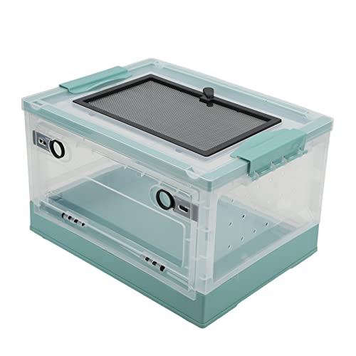 Reptiles Terrarium Foldable Plastic Feeding Tank with Ventilated Mesh, Push Pull Locks, and Detachable Pulley - Space Saving Design, Secure and Portable for Lizards and Tortoises